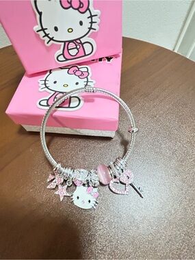 Hello Kitty Silver Bracelet with Pink Charms